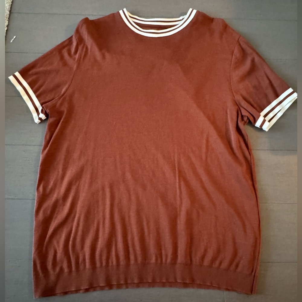 Classic Crewneck caramel Brown T shirt with Striped Details, made in Japan